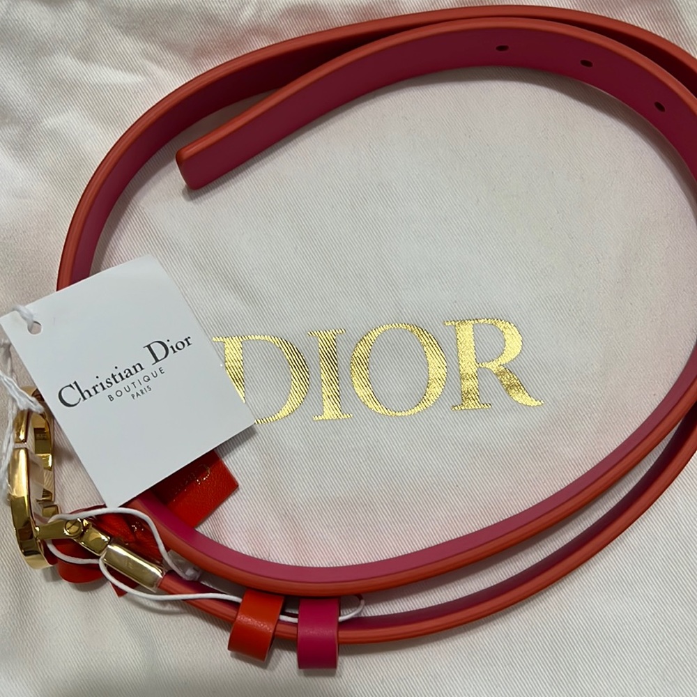 Dior reversible belt size 85 fuchsia and orange leather brand new w gold hardwar